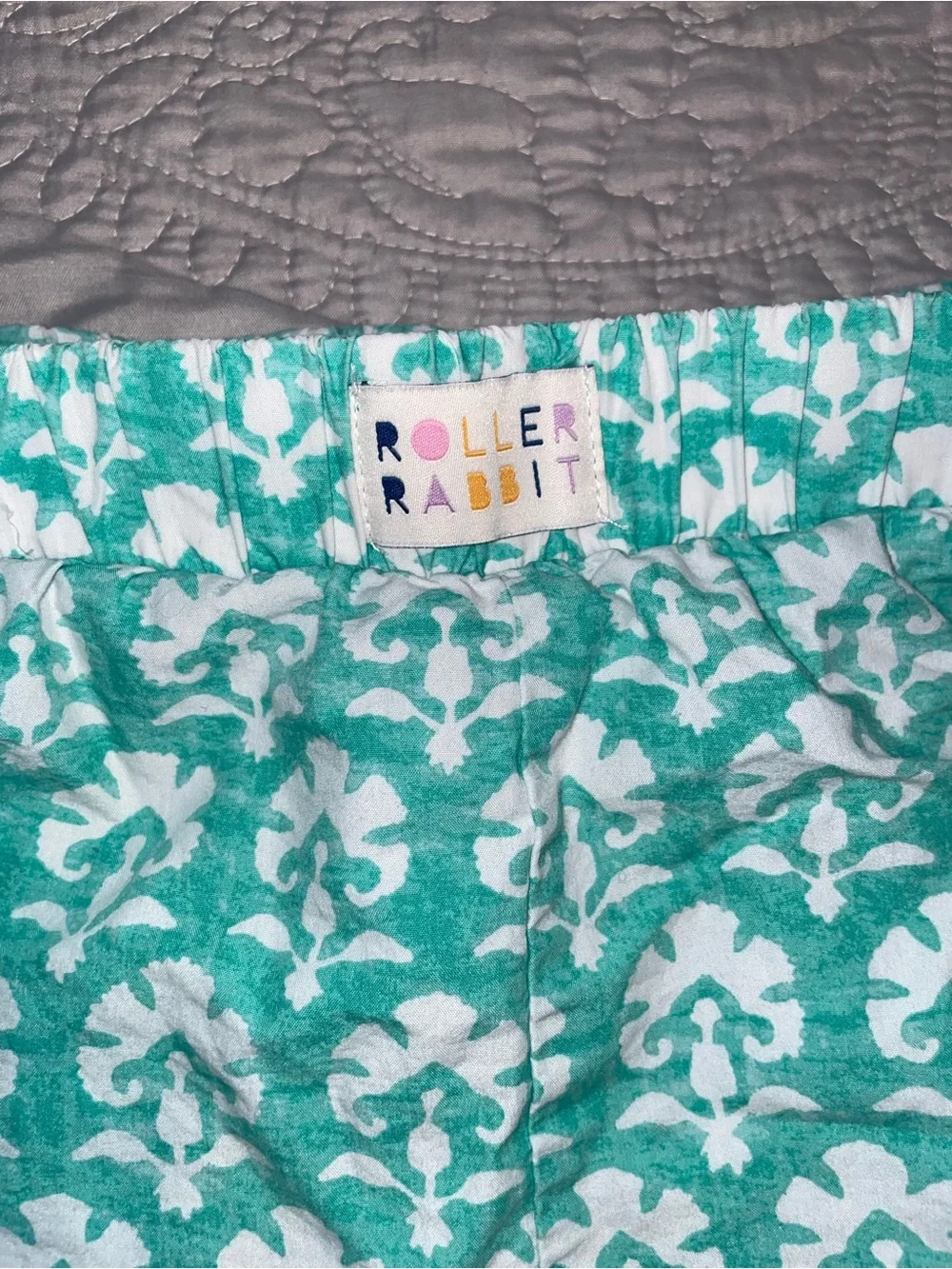 Roller Rabbit Teal and White Stamp Floral Poplin BoxerShorts Size XL
